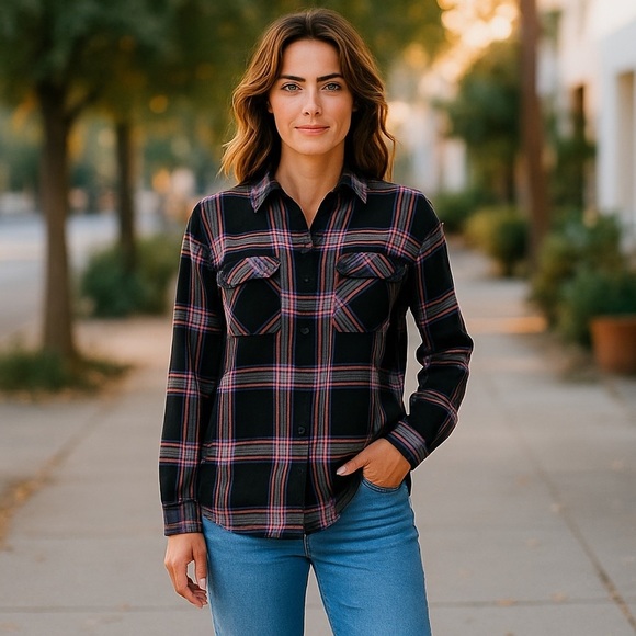 Rails Women’s Plaid Button-Down Shirt – Black, Red & White, Size M - Picture 1 of 8